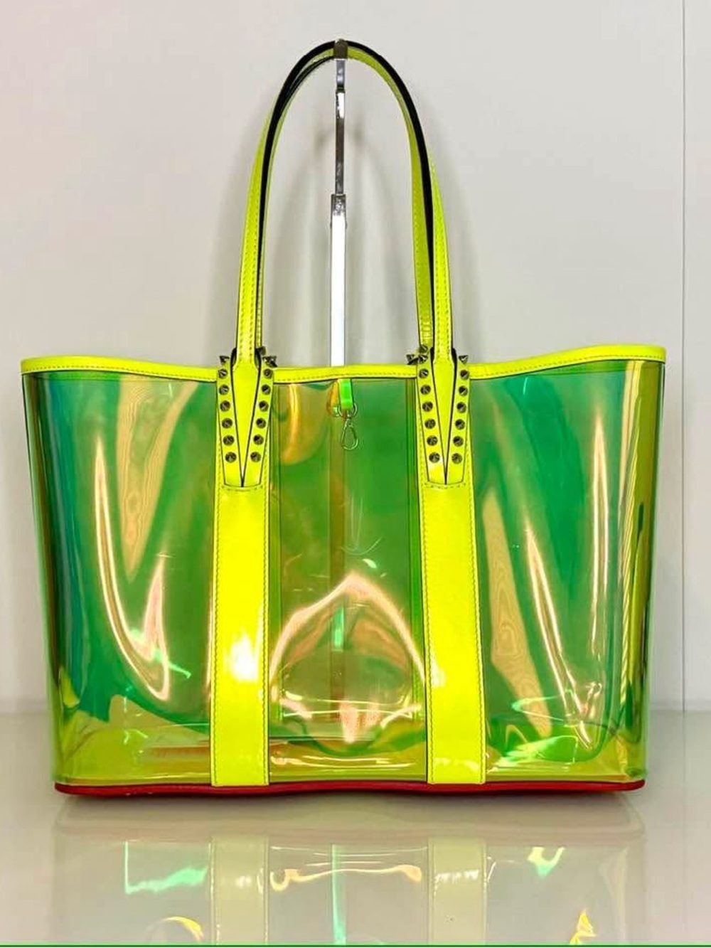 Christian Louboutin Neon Green Iridescent Tote Satchel Authentic ✨